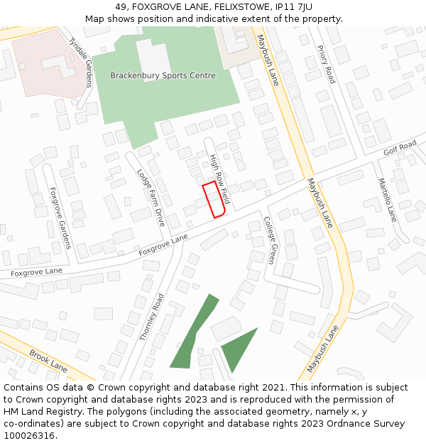 49, FOXGROVE LANE, FELIXSTOWE, IP11 7JU: Location map and indicative extent of plot