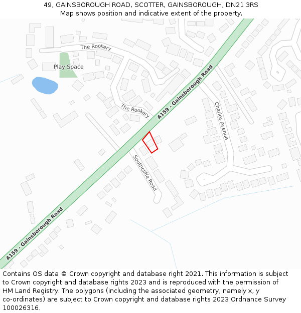 49, GAINSBOROUGH ROAD, SCOTTER, GAINSBOROUGH, DN21 3RS: Location map and indicative extent of plot