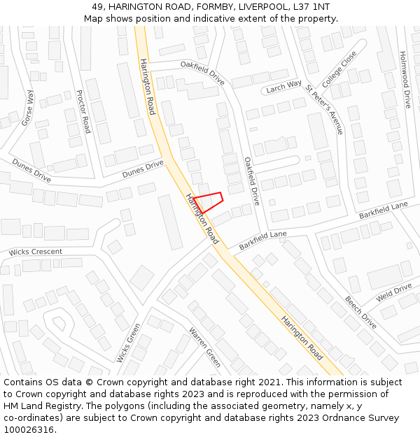 49, HARINGTON ROAD, FORMBY, LIVERPOOL, L37 1NT: Location map and indicative extent of plot