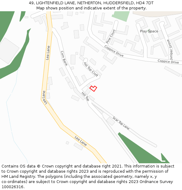 49, LIGHTENFIELD LANE, NETHERTON, HUDDERSFIELD, HD4 7DT: Location map and indicative extent of plot