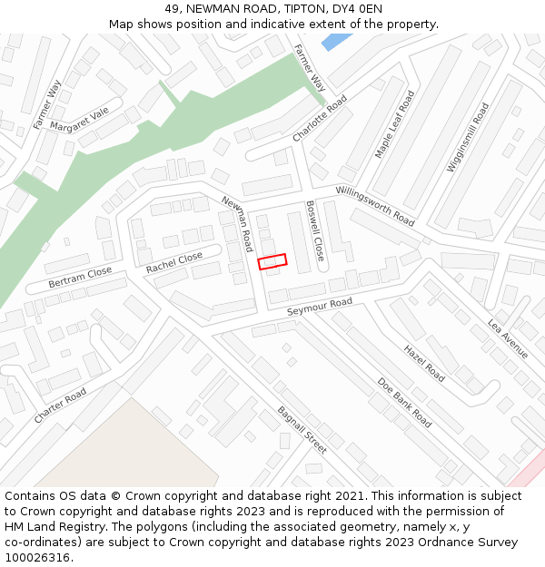 49, NEWMAN ROAD, TIPTON, DY4 0EN: Location map and indicative extent of plot