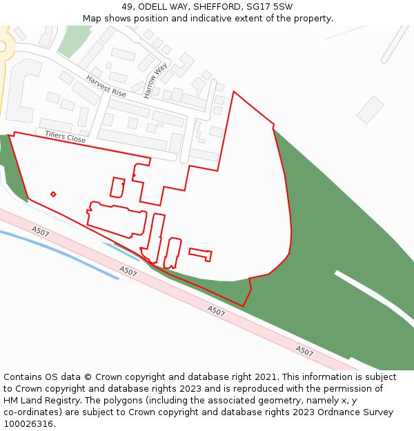 49, ODELL WAY, SHEFFORD, SG17 5SW: Location map and indicative extent of plot