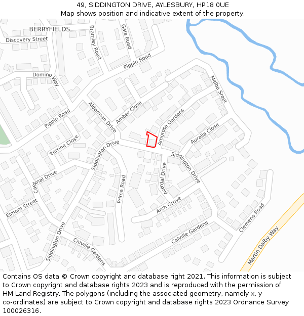 49, SIDDINGTON DRIVE, AYLESBURY, HP18 0UE: Location map and indicative extent of plot