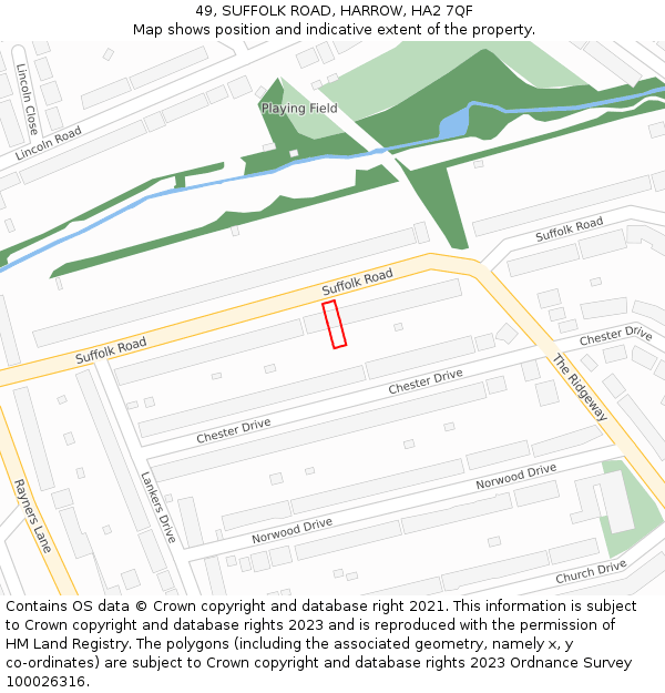 49, SUFFOLK ROAD, HARROW, HA2 7QF: Location map and indicative extent of plot