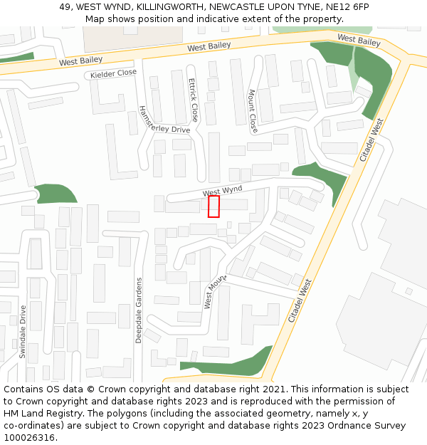 49, WEST WYND, KILLINGWORTH, NEWCASTLE UPON TYNE, NE12 6FP: Location map and indicative extent of plot