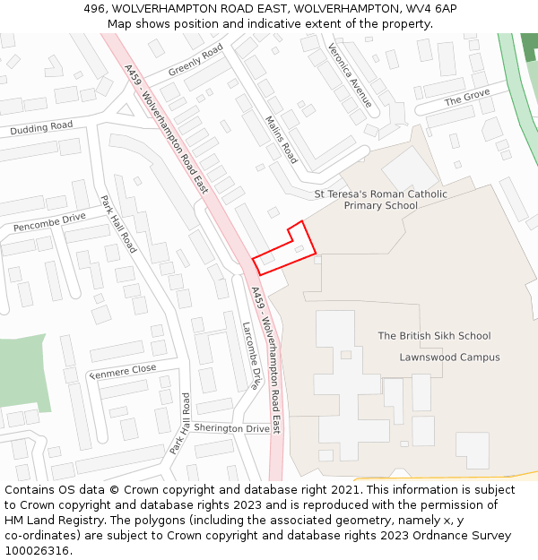 496, WOLVERHAMPTON ROAD EAST, WOLVERHAMPTON, WV4 6AP: Location map and indicative extent of plot