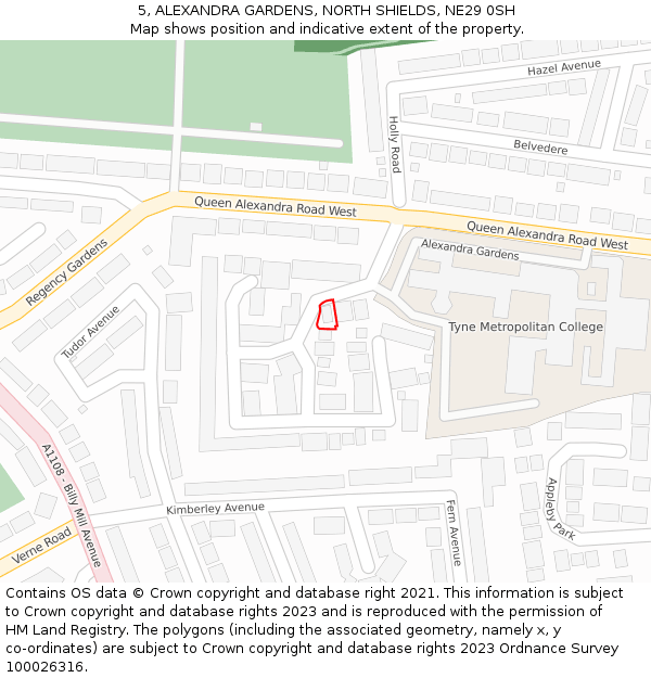 5, ALEXANDRA GARDENS, NORTH SHIELDS, NE29 0SH: Location map and indicative extent of plot