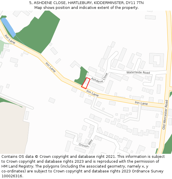 5, ASHDENE CLOSE, HARTLEBURY, KIDDERMINSTER, DY11 7TN: Location map and indicative extent of plot