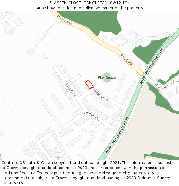 5, ASPEN CLOSE, CONGLETON, CW12 1GN: Location map and indicative extent of plot