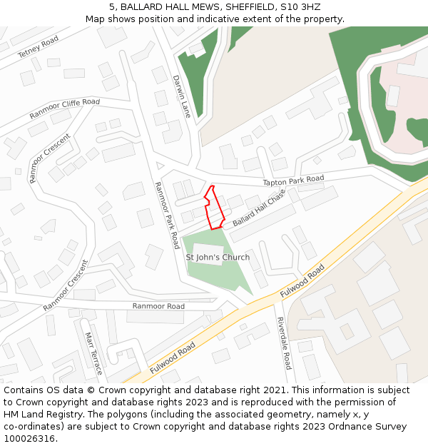 5, BALLARD HALL MEWS, SHEFFIELD, S10 3HZ: Location map and indicative extent of plot