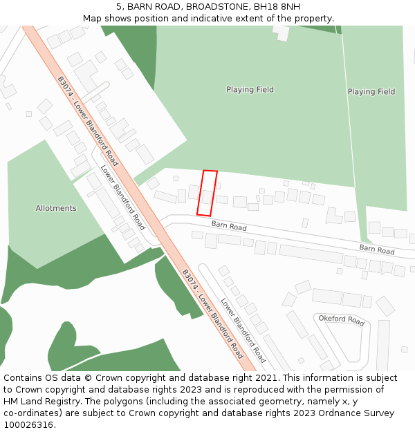 5, BARN ROAD, BROADSTONE, BH18 8NH: Location map and indicative extent of plot