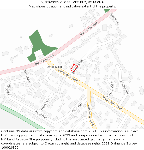 5, BRACKEN CLOSE, MIRFIELD, WF14 0HA: Location map and indicative extent of plot