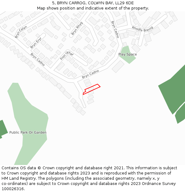 5, BRYN CARROG, COLWYN BAY, LL29 6DE: Location map and indicative extent of plot