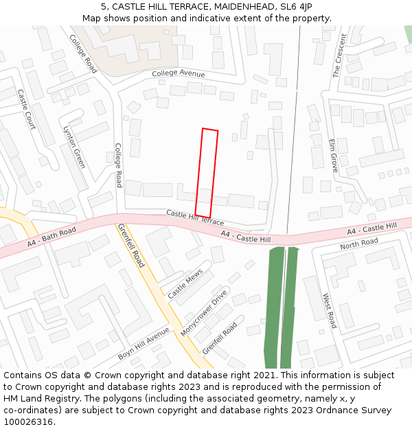 5, CASTLE HILL TERRACE, MAIDENHEAD, SL6 4JP: Location map and indicative extent of plot