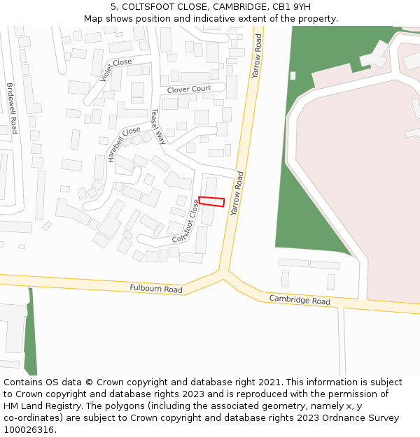 5, COLTSFOOT CLOSE, CAMBRIDGE, CB1 9YH: Location map and indicative extent of plot