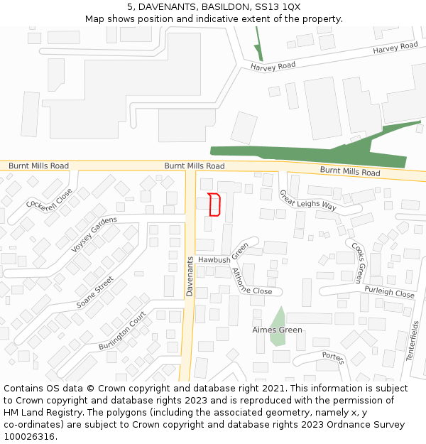 5, DAVENANTS, BASILDON, SS13 1QX: Location map and indicative extent of plot