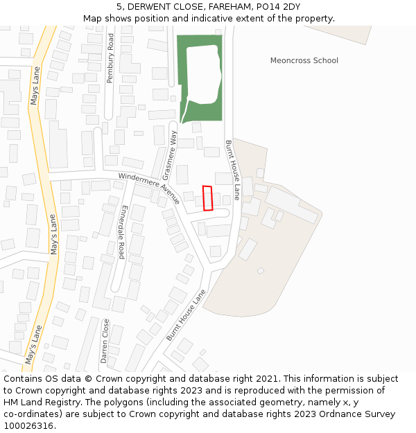 5, DERWENT CLOSE, FAREHAM, PO14 2DY: Location map and indicative extent of plot