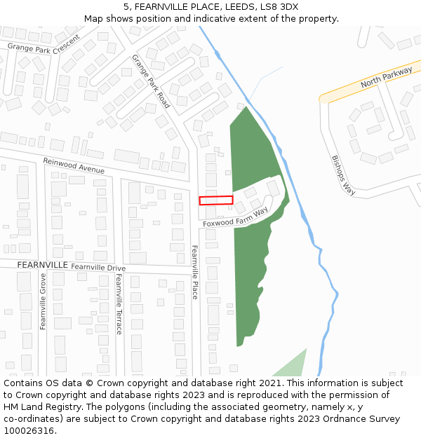 5, FEARNVILLE PLACE, LEEDS, LS8 3DX: Location map and indicative extent of plot