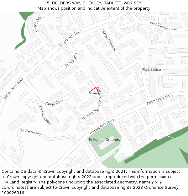 5, FIELDERS WAY, SHENLEY, RADLETT, WD7 9EY: Location map and indicative extent of plot