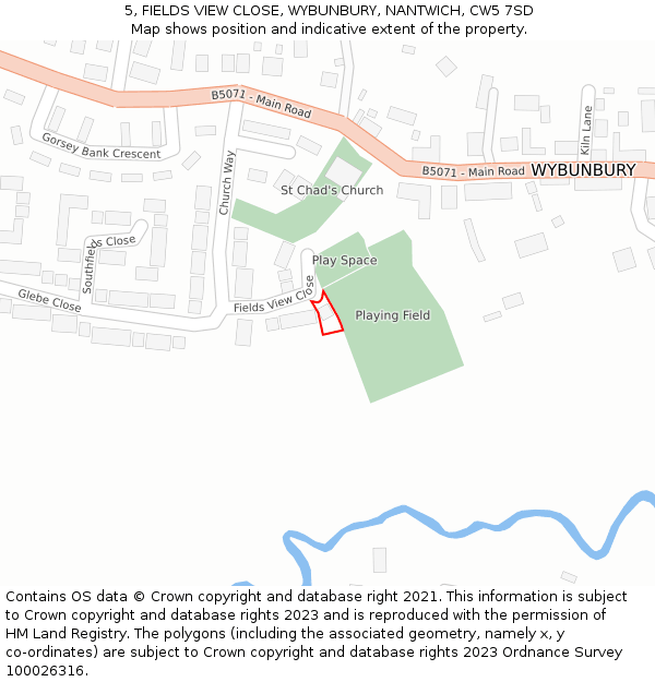 5, FIELDS VIEW CLOSE, WYBUNBURY, NANTWICH, CW5 7SD: Location map and indicative extent of plot