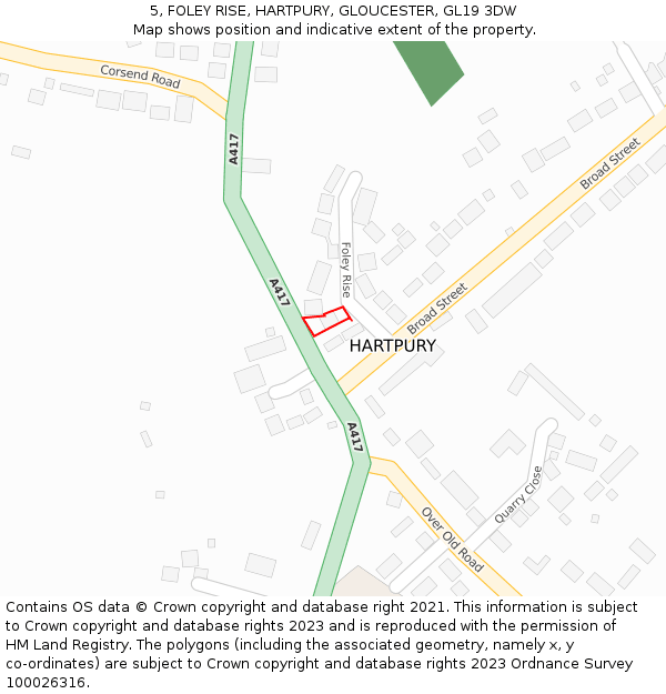 5, FOLEY RISE, HARTPURY, GLOUCESTER, GL19 3DW: Location map and indicative extent of plot