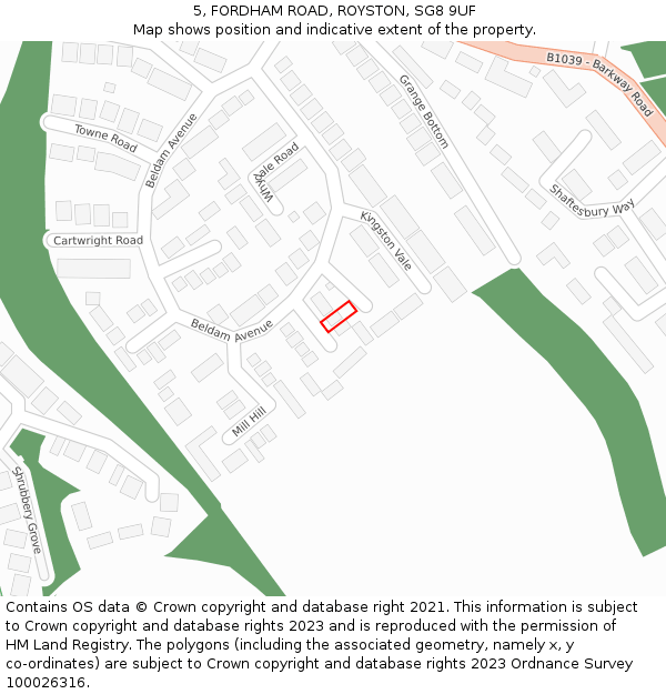 5, FORDHAM ROAD, ROYSTON, SG8 9UF: Location map and indicative extent of plot