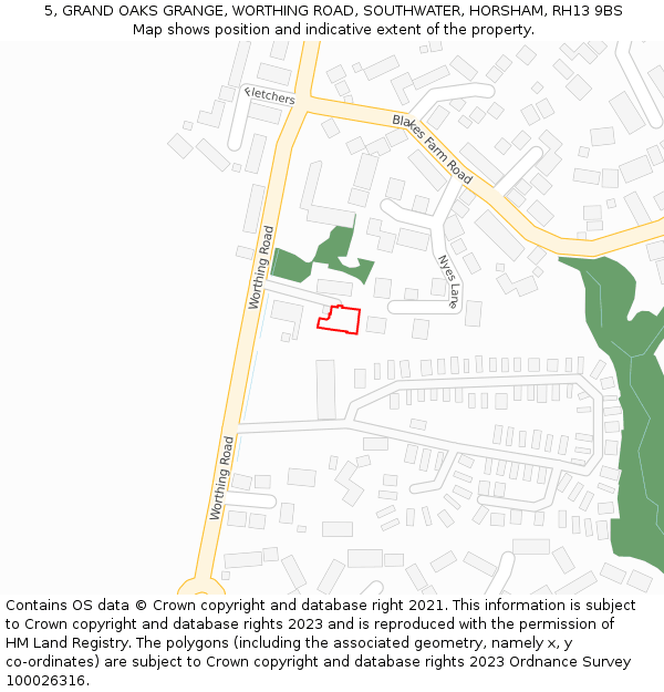 5, GRAND OAKS GRANGE, WORTHING ROAD, SOUTHWATER, HORSHAM, RH13 9BS: Location map and indicative extent of plot