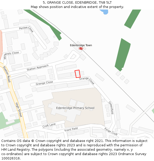 5, GRANGE CLOSE, EDENBRIDGE, TN8 5LT: Location map and indicative extent of plot