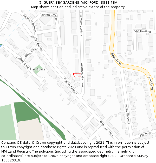 5, GUERNSEY GARDENS, WICKFORD, SS11 7BA: Location map and indicative extent of plot