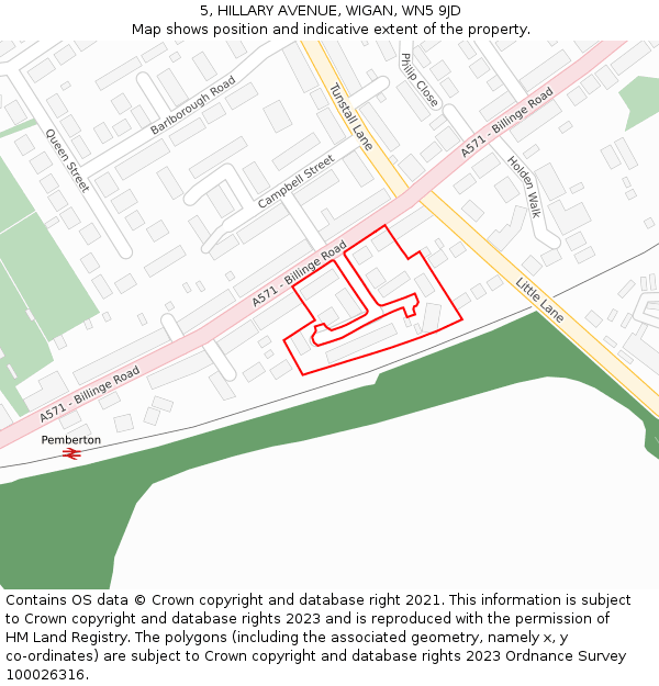 5, HILLARY AVENUE, WIGAN, WN5 9JD: Location map and indicative extent of plot