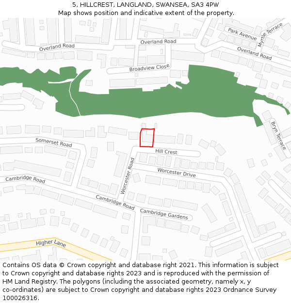 5, HILLCREST, LANGLAND, SWANSEA, SA3 4PW: Location map and indicative extent of plot
