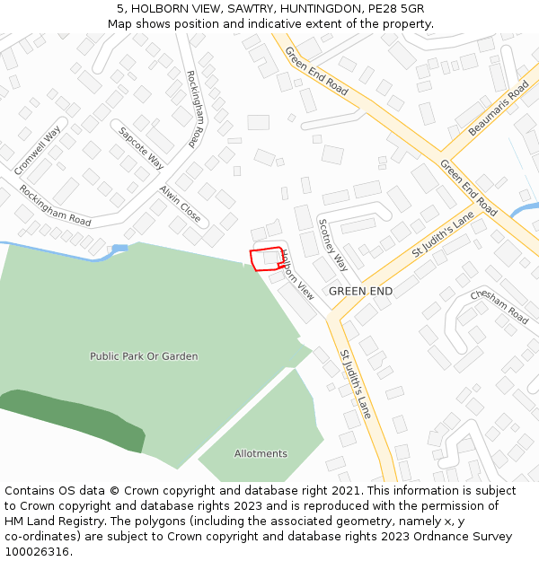 5, HOLBORN VIEW, SAWTRY, HUNTINGDON, PE28 5GR: Location map and indicative extent of plot