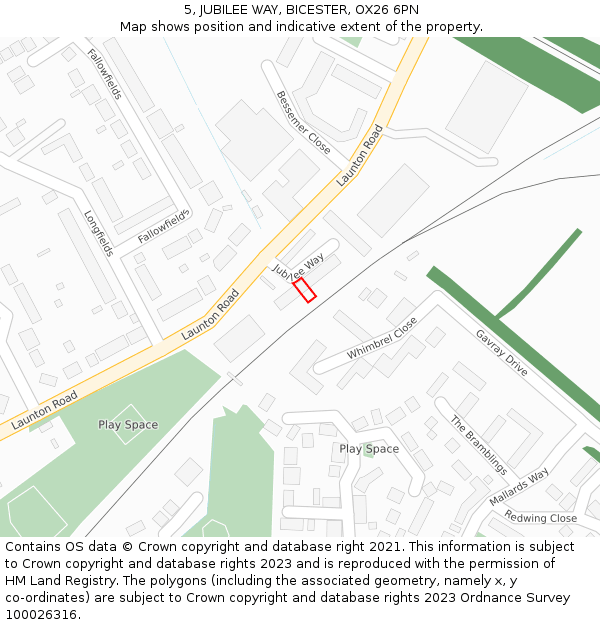 5, JUBILEE WAY, BICESTER, OX26 6PN: Location map and indicative extent of plot