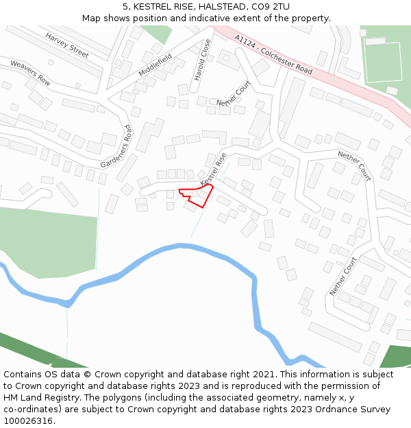 5, KESTREL RISE, HALSTEAD, CO9 2TU: Location map and indicative extent of plot