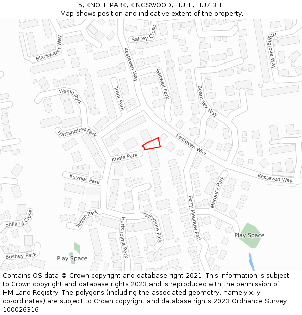 5, KNOLE PARK, KINGSWOOD, HULL, HU7 3HT: Location map and indicative extent of plot