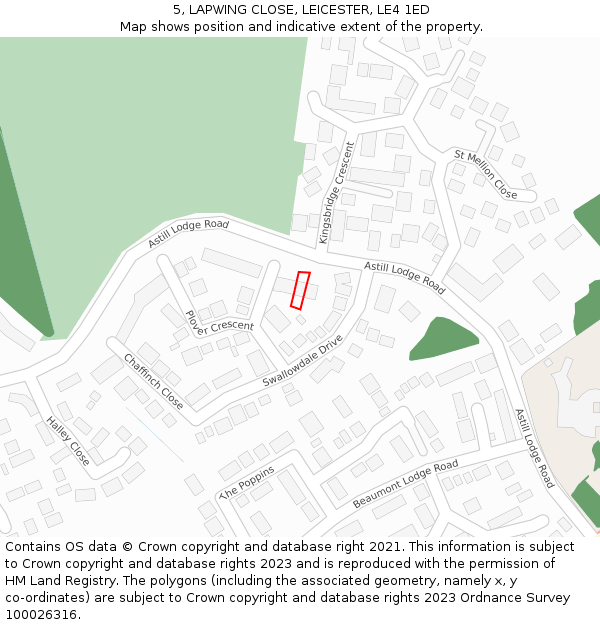 5, LAPWING CLOSE, LEICESTER, LE4 1ED: Location map and indicative extent of plot