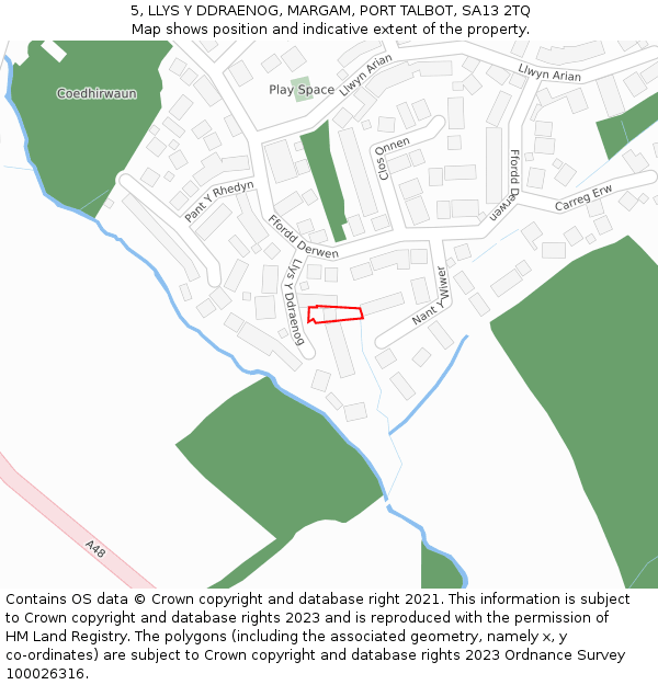 5, LLYS Y DDRAENOG, MARGAM, PORT TALBOT, SA13 2TQ: Location map and indicative extent of plot