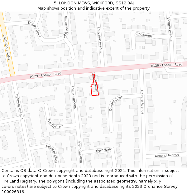 5, LONDON MEWS, WICKFORD, SS12 0AJ: Location map and indicative extent of plot