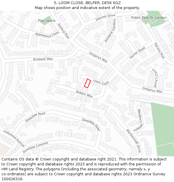 5, LOOM CLOSE, BELPER, DE56 0GZ: Location map and indicative extent of plot