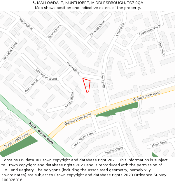 5, MALLOWDALE, NUNTHORPE, MIDDLESBROUGH, TS7 0QA: Location map and indicative extent of plot