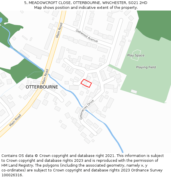 5, MEADOWCROFT CLOSE, OTTERBOURNE, WINCHESTER, SO21 2HD: Location map and indicative extent of plot