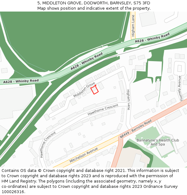 5, MIDDLETON GROVE, DODWORTH, BARNSLEY, S75 3FD: Location map and indicative extent of plot