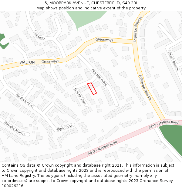 5, MOORPARK AVENUE, CHESTERFIELD, S40 3RL: Location map and indicative extent of plot