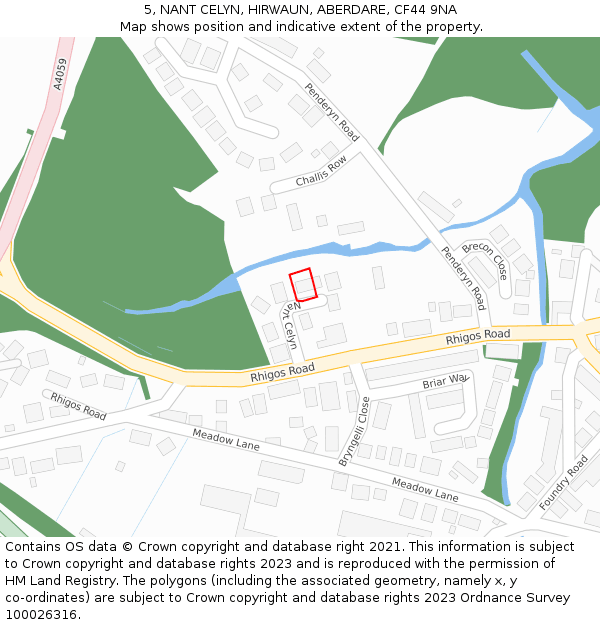 5, NANT CELYN, HIRWAUN, ABERDARE, CF44 9NA: Location map and indicative extent of plot