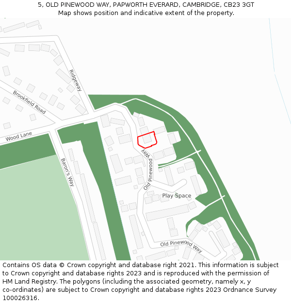 5, OLD PINEWOOD WAY, PAPWORTH EVERARD, CAMBRIDGE, CB23 3GT: Location map and indicative extent of plot