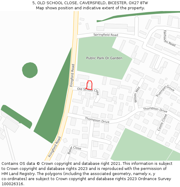 5, OLD SCHOOL CLOSE, CAVERSFIELD, BICESTER, OX27 8TW: Location map and indicative extent of plot