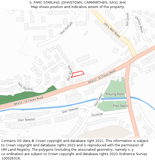 5, PARC STARLING, JOHNSTOWN, CARMARTHEN, SA31 3HX: Location map and indicative extent of plot