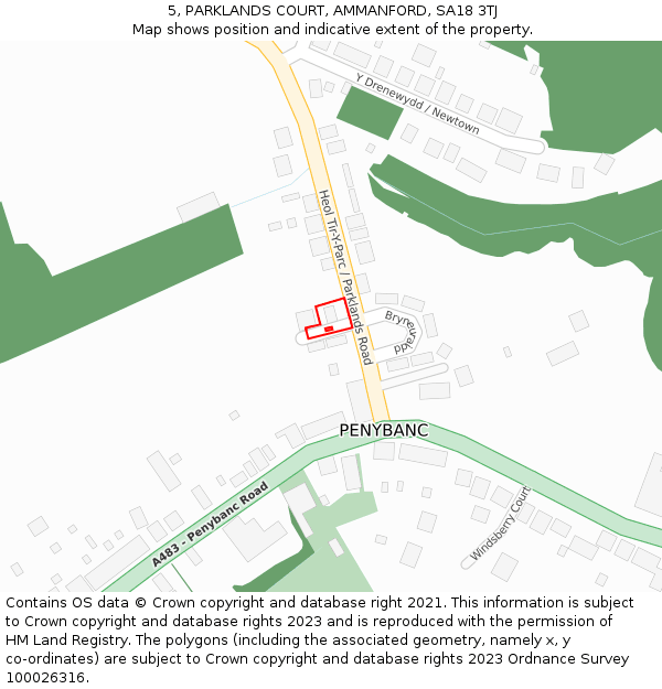 5, PARKLANDS COURT, AMMANFORD, SA18 3TJ: Location map and indicative extent of plot