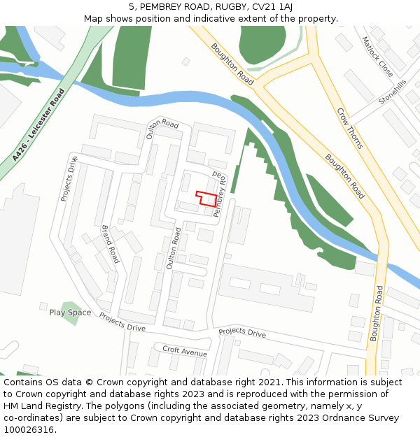 5, PEMBREY ROAD, RUGBY, CV21 1AJ: Location map and indicative extent of plot