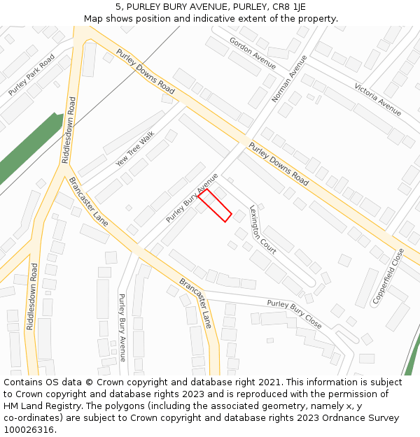 5, PURLEY BURY AVENUE, PURLEY, CR8 1JE: Location map and indicative extent of plot